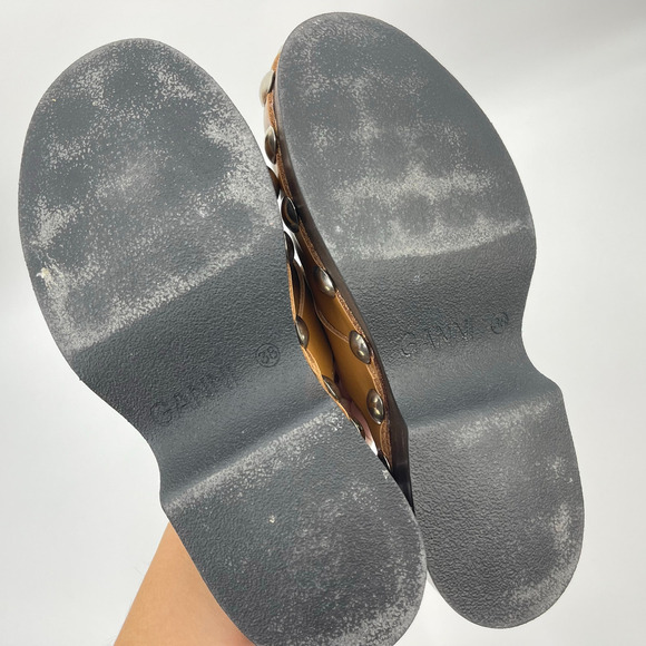 GANNI | Leather Studded Retro Clogs Tiger's Eye Brown Size 38 / US 8 - Picture 13 of 14